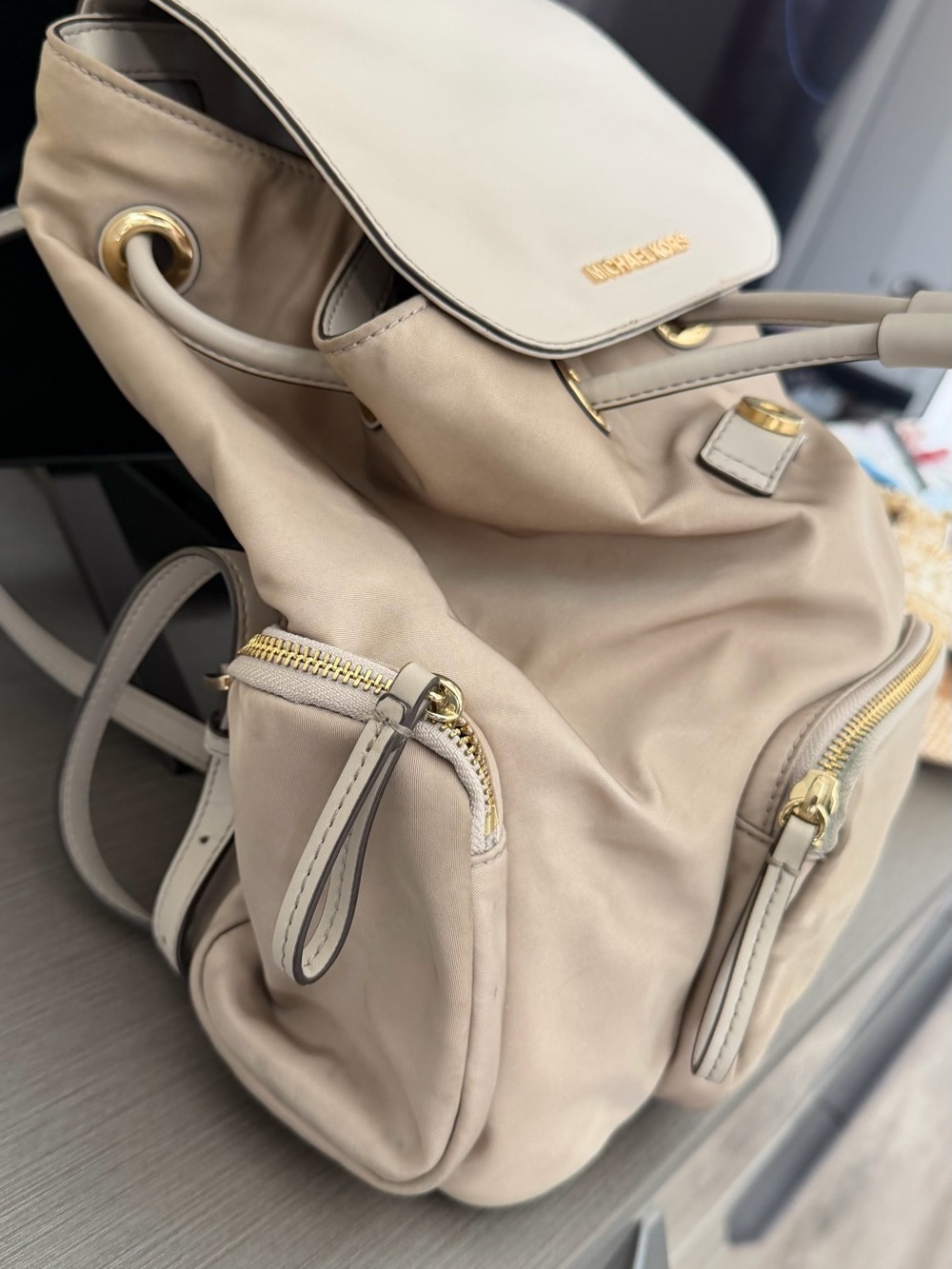 MICHAEL KORS Soft Cream Drawstring Backpack with Gold Hardware - Picture 3 of 11